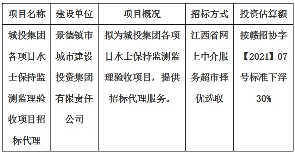 城投集團各項目水士保持監測監理驗收項目招標代理計劃公告
