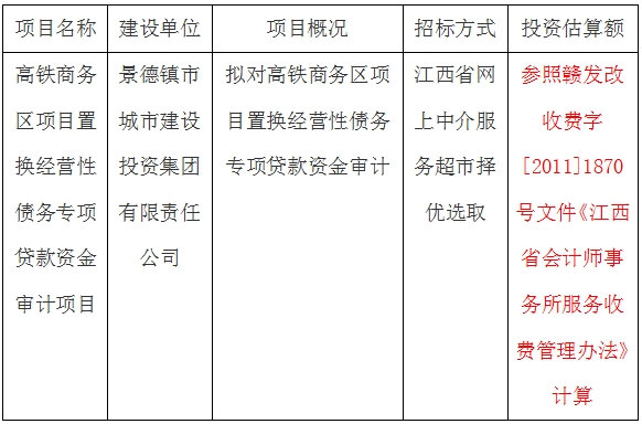 高鐵商務區項目置換經營性債務專項貸款資金審計項目計劃公告