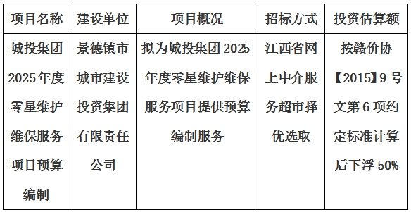 城投集團2025年度零星維護維保服務項目預算編制計劃公告