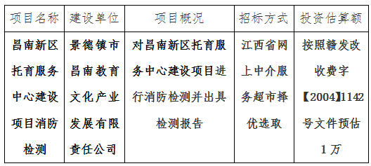 昌南新區(qū)托育服務(wù)中心建設(shè)項(xiàng)目消防檢測(cè)計(jì)劃公告