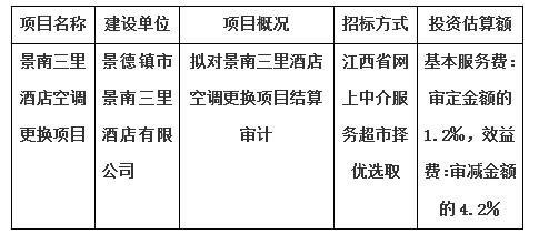 景南三里酒店空調更換項目結算審計服務項目計劃公告